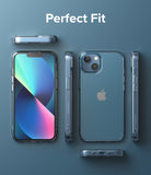 iPhone 13 Mini Case | Fusion Matte - Multiple views of a matte blue phone case on an iPhone 13 Mini against a blue background.