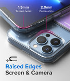 iPhone 13 Pro Max Case | Fusion Card - Close-up of phone case showing 1.5mm screen bezel and 2.0mm camera lip protection.