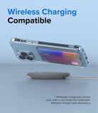 iPhone 13 Pro Max Case | Fusion Card - Clear phone case with a card holder hovering over a wireless charging pad.