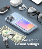 iPhone 13 Pro Max Case | Fusion Card - Clear phone case with a card holder, surrounded by keys, cash, and accessories.