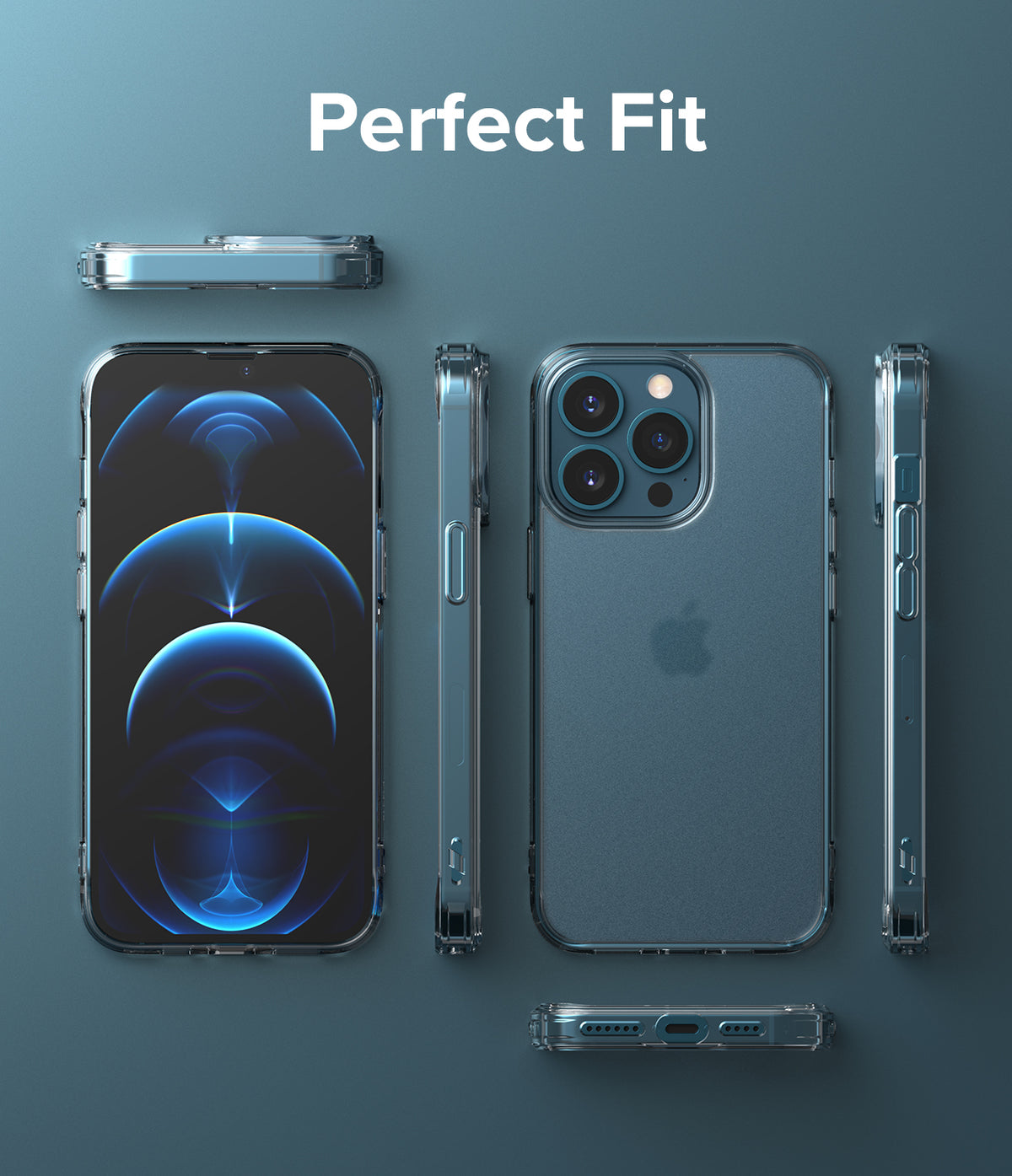 iPhone 13 Pro Max Case | Fusion Matte - Multiple views of a matte blue phone case on an iPhone 13 Pro Max.