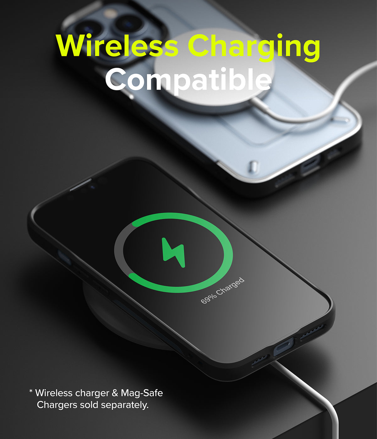 iPhone 13 Pro Max Case | UX - Matte Clear - Matte clear phone case on a wireless charger showing a charging icon.
