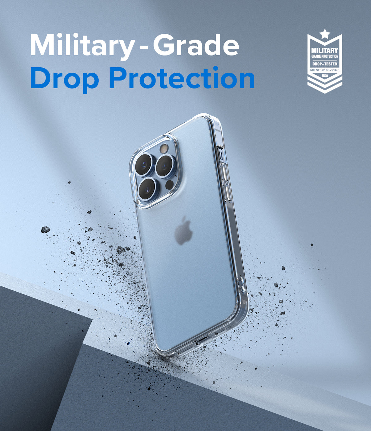 iPhone 13 Pro Case | Fusion Matte - Matte iPhone 13 Pro case floating above debris with military-grade drop protection text.