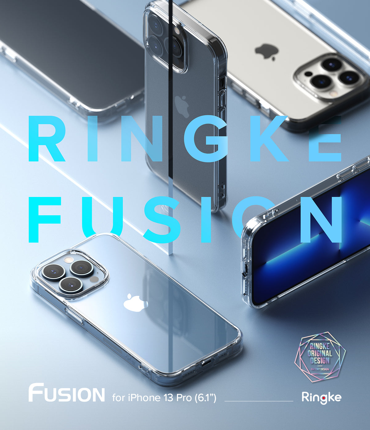 iPhone 13 Pro Case | Fusion Matte - Multiple iPhone 13 Pro phones in clear and matte cases on a blue background.