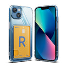 iPhone 13 Case | Fusion Card - Clear phone case with a yellow card holder on the back, showing front and back views.