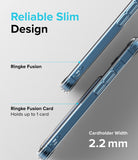 iPhone 13 Case | Fusion Card - Side-by-side comparison of a standard clear phone case and a 2.2mm slim cardholder case.