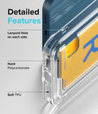 iPhone 13 Case | Fusion Card - Close-up of phone case highlighting lanyard holes, polycarbonate back, and soft TPU bumper.