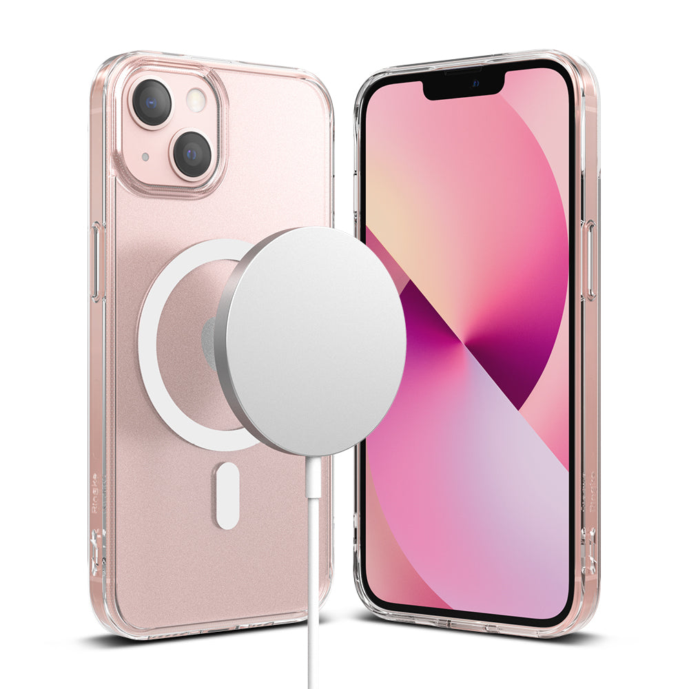 iPhone 13 Mini Case | Fusion Magnetic - Clear phone case with magnetic charging ring on back, shown from front and back.