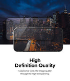 iPhone 14 Pro Screen Protector | Full Cover Glass - iPhone 14 Pro Screen Protector - Transparent glass overlaying a smartphone displaying a vibrant city night skyline.