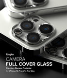 iPhone 14 Pro Max / 14 Pro | Camera Protector Glass [3 Pack] - Close-up of clear glass lens protectors on iPhone cameras.