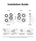 iPhone 14 Pro Max / 14 Pro | Camera Protector Glass [3 Pack] - iPhone 14 Pro Max / 14 Pro | Camera Protector Glass - Installation guide showing dimensions and four-step instructions.