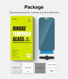 iPhone 14 Pro Screen Protector | Privacy Glass - Ringke privacy screen protector kit with packaging, glass, and installation tools.