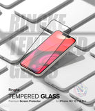 iPhone 14 / 13 Pro / 13 Screen Protector | Full Cover Glass - iPhone 14 / 13 Pro / 13 Screen Protector - Tempered glass screen protector hovering above an iPhone on a grid of phones.