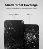 iPhone 14 / 13 Pro / 13 Screen Protector | Full Cover Glass - iPhone 14 / 13 Pro / 13 Screen Protector - Comparison showing tempered glass holding shards together versus shattered glass.