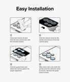 iPhone 14 Plus / 14 | Camera Lens Frame Glass - Four-step illustrated guide showing how to clean and install lens protectors.