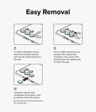 iPhone 14 Plus / 14 | Camera Lens Frame Glass - Three-step diagram showing how to remove lens covers with a tool.