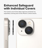 iPhone 14 Plus / 14 | Camera Lens Frame Glass - Black individual lens covers aligning with an iPhone camera module.