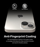 iPhone 14 Plus / 14 | Camera Lens Frame Glass - iPhone back with lens protectors, True Touch and Anti-Fingerprint icons.