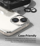 iPhone 14 Plus / 14 | Camera Lens Frame Glass - Black lens protectors installed on an iPhone camera with a phone case.