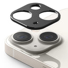 iPhone 14 Plus / 14 | Camera Styling - Black protective camera lens cover hovering above an iPhone camera module.