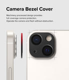 iPhone 14 Plus / 14 | Camera Styling - iPhone 14 Plus / 14 Camera Styling - Side and back view of a phone showing a black camera bezel cover being applied.