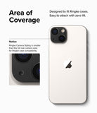 iPhone 14 Plus / 14 | Camera Styling - White iPhone with a black camera lens protector and a close-up showing fit.