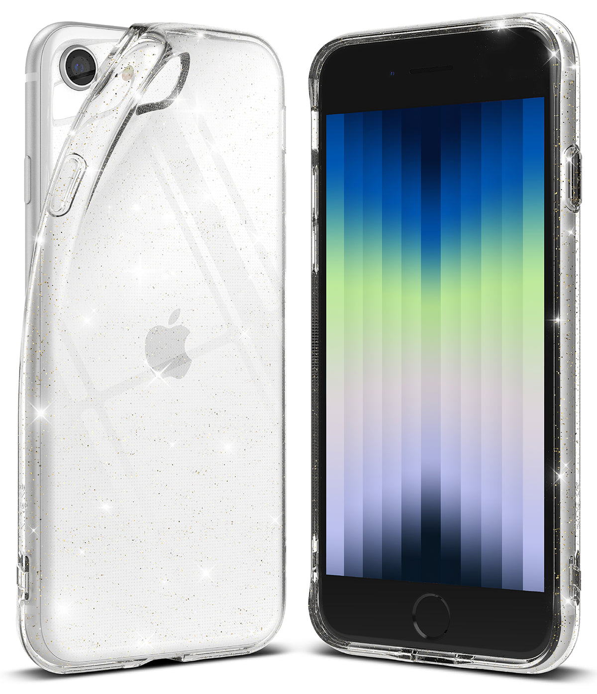 iPhone SE 2022 5G / SE 2020 / 8 / 7 Case | Air - Glitter Clear - Clear glitter phone case shown from back and front.