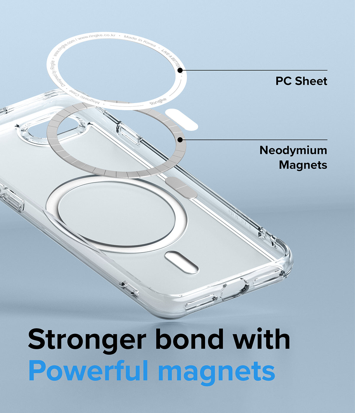 iPhone SE 2022 5G / SE 2020 / 8 Case | Fusion Magnetic - Exploded view of clear phone case with magnetic ring components.