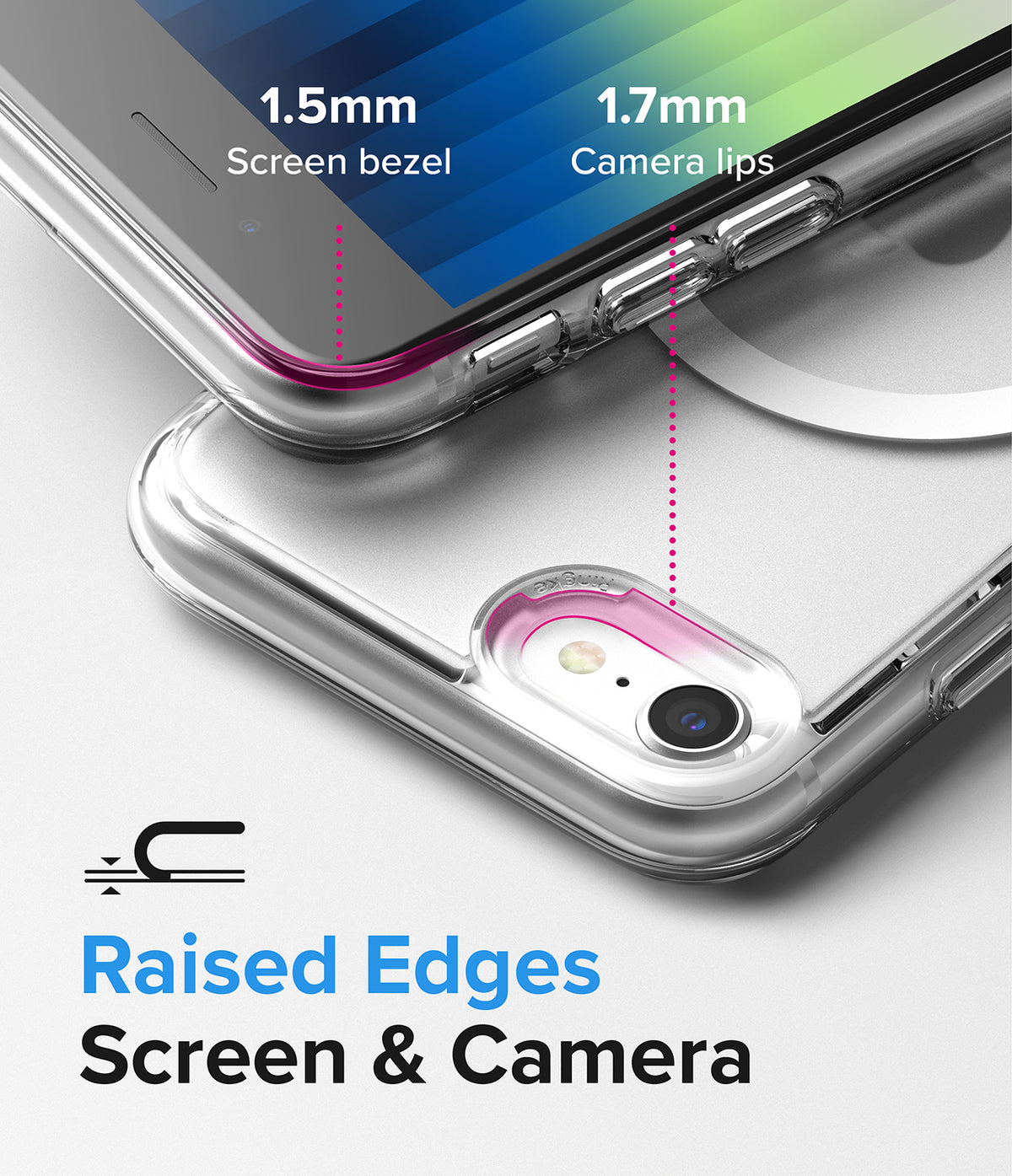 iPhone SE 2022 5G / SE 2020 / 8 Case | Fusion Magnetic - Clear phone case highlighting 1.5mm screen and 1.7mm camera bezels.