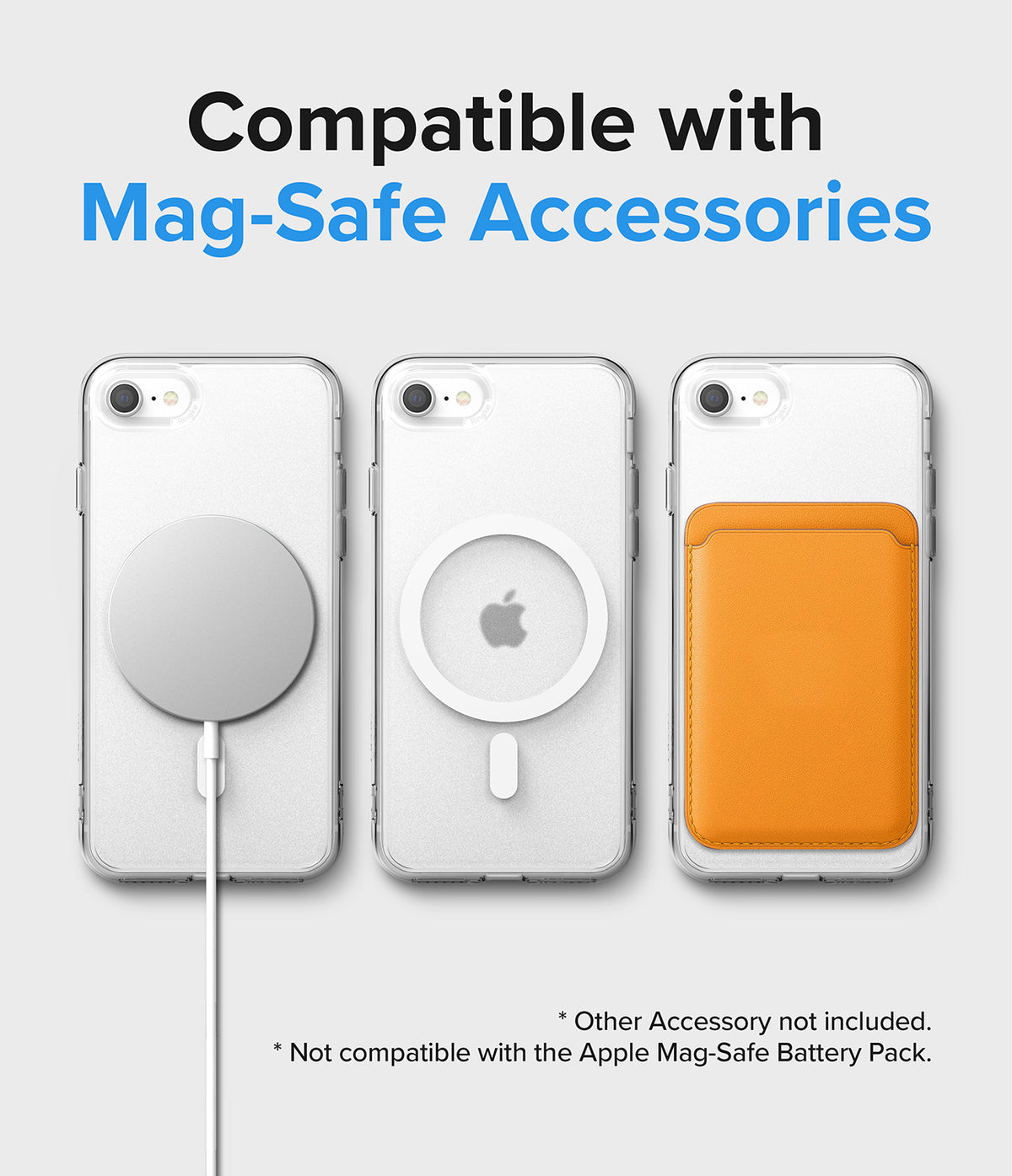 iPhone SE 2022 5G / SE 2020 / 8 Case | Fusion Magnetic - Three iPhones in clear cases attached to a charger, ring, and wallet.