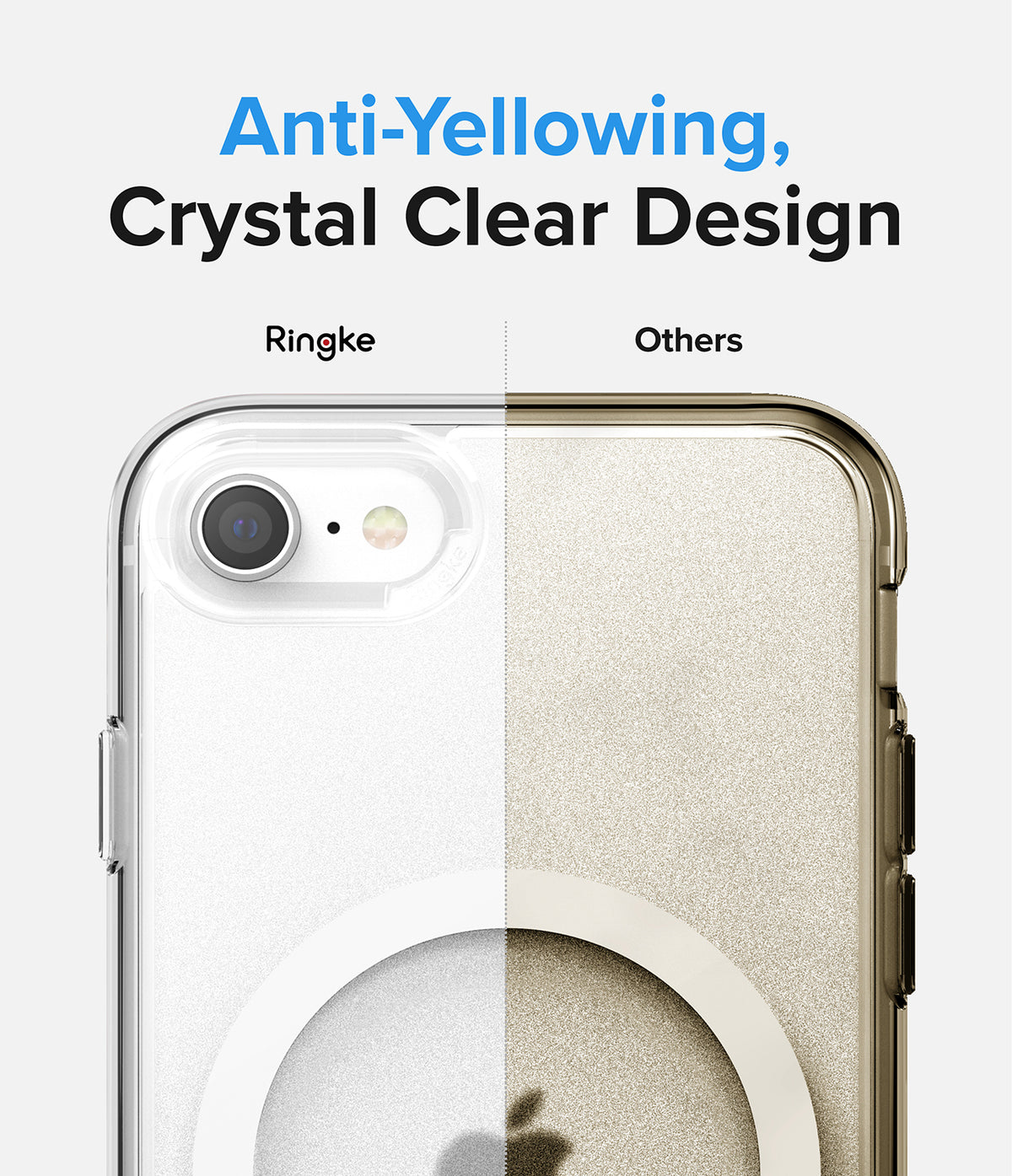 iPhone SE 2022 5G / SE 2020 / 8 Case | Fusion Magnetic - Comparison showing a clear Ringke case versus a yellowed case.