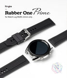 Watch Lug 22mm | Rubber One Band - Black ribbed rubber watch strap with silver buckle and a circular smartwatch case.