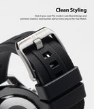 Watch Lug 22mm | Rubber One Band - Close-up of a black ribbed rubber watch strap with a brushed stainless steel buckle.