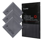 GIFT SET | Google Pixel Watch - Three gray microfiber cleaning cloths with Lupin branding next to a black retail packaging pouch.