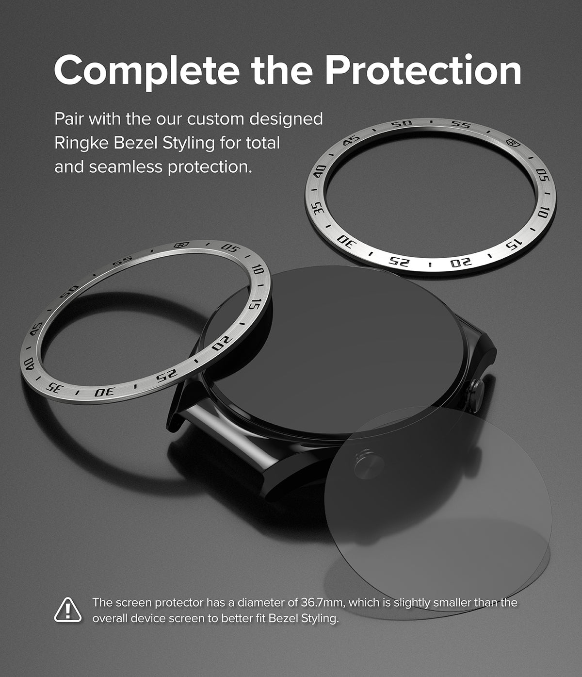 Xiaomi Watch S1 46mm | Glass for Bezel Styling [4P] - Xiaomi Watch S1 46mm | Glass for Bezel Styling - Smartwatch with two metallic bezel rings and a circular glass screen protector.