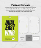 OnePlus 8T / 8T Plus 5G Screen Protector | Dual Easy Film - Package contents showing two screen films, wipe, cloth, and card.