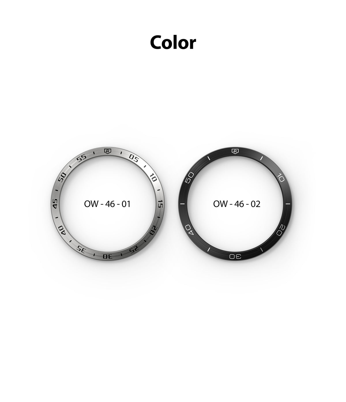 OnePlus Watch 46mm | Bezel Styling - Two circular watch bezels in silver and black with engraved minute markers.