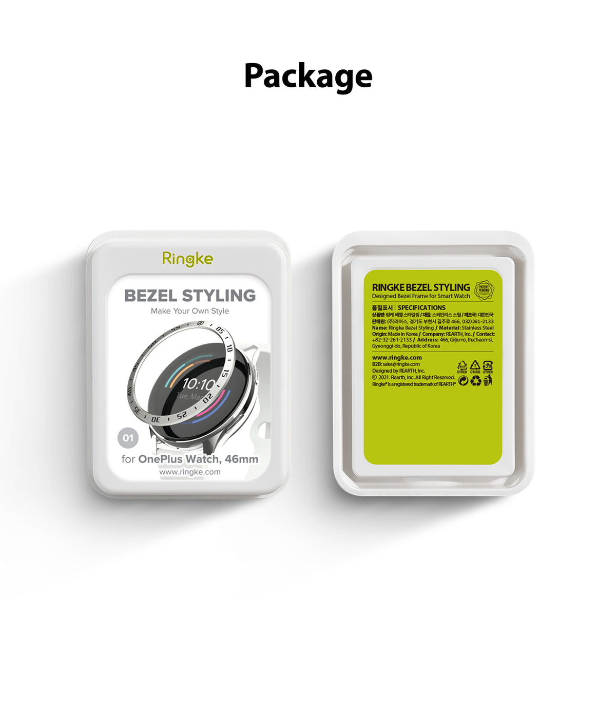 OnePlus Watch 46mm | Bezel Styling - Front and back of Ringke Bezel Styling packaging for OnePlus Watch 46mm.
