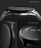 OnePlus Watch 46mm | Bezel Styling 46-02 - OnePlus Watch 46mm - Close-up views of the watch showing a raised screen bezel, tailored button cutouts, and engraved dial.