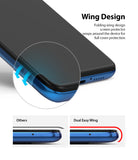 Poco X3 NFC Screen Protector | Dual Easy Film - Poco X3 NFC Screen Protector - Wing design film wrapping around phone edges for full coverage compared to flat protectors.