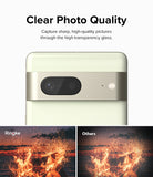 Google Pixel 7 | Camera Protector Glass [3 Pack] - Comparison showing clear photo quality versus a blurry competitor.