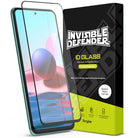 Redmi Note 10 / 10s Screen Protector | Invisible Defender - Tempered glass screen protector hovering over a smartphone.