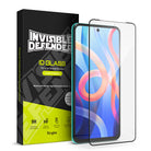 Redmi Note 11T 5G / Poco M4 Pro 5G Screen Protector | Invisible Defender - Redmi Note 11T 5G / Poco M4 Pro 5G Screen Protector - Invisible Defender tempered glass next to its black product box.