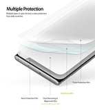Galaxy Note 10 Screen Protector | Dual Easy Film - Galaxy Note 10 Screen Protector - Exploded view showing layers of a screen protector film on a smartphone screen.
