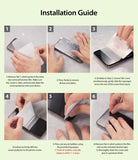 Galaxy Note 10 Screen Protector | Dual Easy Film - Galaxy Note 10 Screen Protector - Six-step visual guide showing hands applying a screen protector to a smartphone.