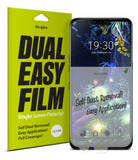 LG V50 ThinQ Screen Protector | Dual Easy Film - LG V50 ThinQ Screen Protector - Ringke Dual Easy Film packaging next to an LG V50 phone with a screen protector applied.