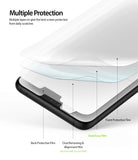 LG V50 ThinQ Screen Protector | Dual Easy Film - LG V50 ThinQ Screen Protector - Exploded view showing multiple protective film layers peeling off a smartphone screen.