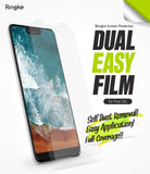 Google Pixel 3 XL Screen Protector | Dual Easy Film - A transparent screen protector hovering over a Pixel 3 XL phone.