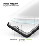 Google Pixel 4 XL Screen Protector | Dual Easy Film - Google Pixel 4 XL Screen Protector - Exploded view showing multiple protective film layers on a smartphone screen.