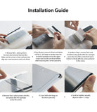 Galaxy Note 10 Lite Screen Protector | Dual Easy Film - Galaxy Note 10 Lite Screen Protector - Six-step visual guide showing hands applying a screen protector with a squeegee.